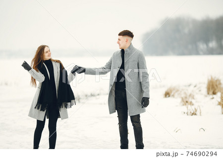 Winter snow couple love story Winter snow couple love story 74690294