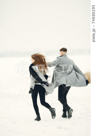 Winter snow couple love story 74690295