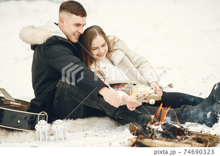 Winter snow couple love story 74690323