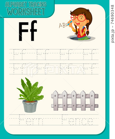 Alphabet tracing worksheet with letter and vocabulary 74690348