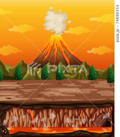 Volcano eruption and underground scene Volcano eruption and underground scene 74690354