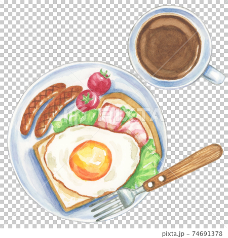 洋風の朝食 コーヒー付き【手描き水彩画】 洋風の朝食 コーヒー付き【手描き水彩画】 74691378