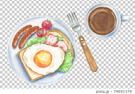Western-style breakfast with coffee [Hand-painted watercolor] 74691379