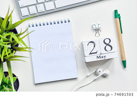 28 twenty eighth day May Month Calendar Concept on Wooden Blocks. Copy space. 74691503