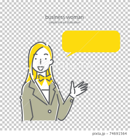 Simple and fashionable line art illustration material of a business woman in a suit with a scarf 74691564
