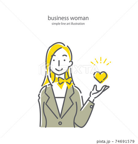 スカーフをしたスーツのビジネスウーマンのシンプルでおしゃれな線画イラスト素材 74691579