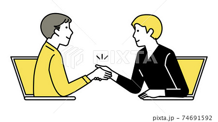 イラストデータ販売 テレワーク ミーティングをする男性 2人 握手 イラストデータ 公式 イラスト素材サイト イラストダウンロード