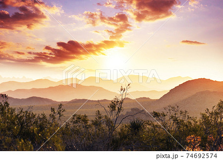 Mountains on sunset 74692574