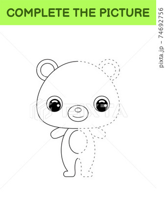 Complete drawn picture of cute bear. Coloring book. Dot copy game. Handwriting practice, drawing skills training. Education developing printable worksheet. Activity page. Vector illustration. Complete drawn picture of cute bear. Coloring book. Dot copy game. Handwriting practice, drawing skills training. Education developing printable worksheet. Activity page. Vector illustration. 74692756