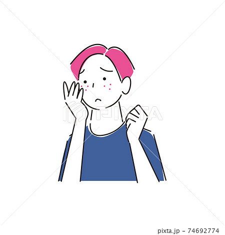 マスクの着用が原因で肌荒れになってしまった男性 シンプル イラスト ベクター 74692774