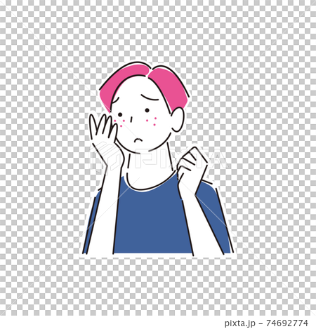 マスクの着用が原因で肌荒れになってしまった男性 シンプル イラスト ベクター 74692774