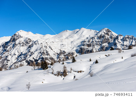 Monte Carega in Winter view from the Altopiano della Lessinia - Veneto Italy 74693411