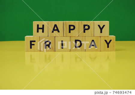 Happy Friday alphabet letter on green and yellow background Happy Friday alphabet letter on green and yellow background 74693474