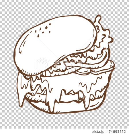 [Hand-painted fountain pen (line art, whitewash)] Food_ hamburger separately "Cheeseburger" 74693552