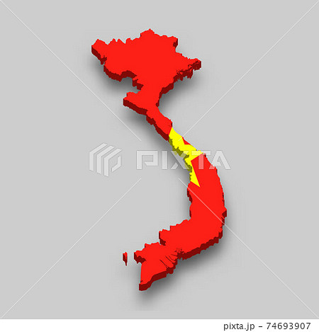 3d Isometric Map Of Vietnam With National Flag Stock Illustration