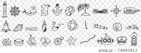 Sailing and nautical equipment doodle set 74695912