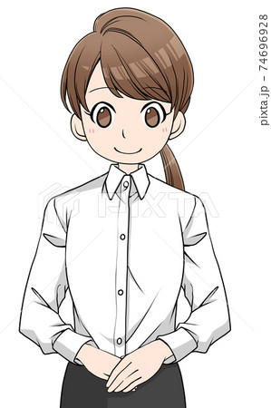 ワイシャツを着て前で手を合わせる茶色い髪の女性 のイラスト素材
