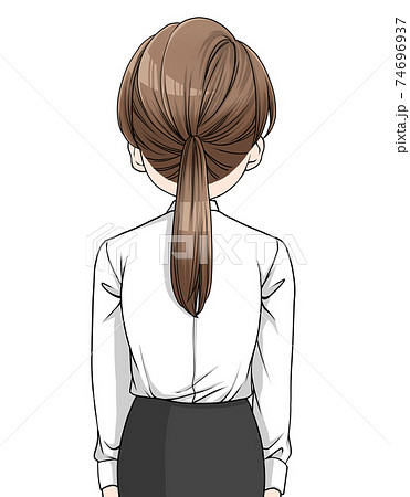 Back View Of A Brown Haired Woman In A Shirt Stock Illustration