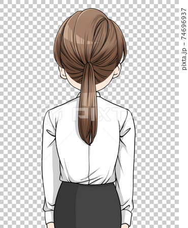 ワイシャツを着た茶色い髪の女性の後ろ姿 のイラスト素材