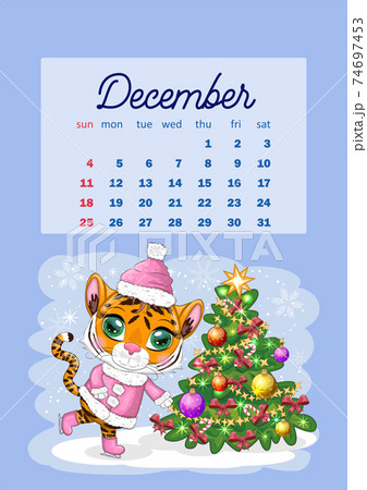 Calendar 2022 with cute cardboard animals for every month. Tiger, snow leopard, red panda, cat, hippo, owl, lion, hare, fox, hamster, cow. 74697453