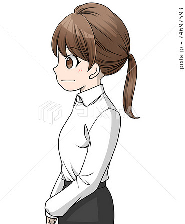ワイシャツを着た横向きの茶色い髪の女性 のイラスト素材