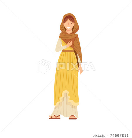 Roman Woman Wearing Long Tunic and Sandals as Traditional Clothes Vector Illustration 74697811