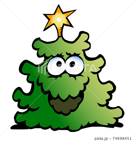 Vector Cartoon illustration of an happy Christmas Green Tree 74698451