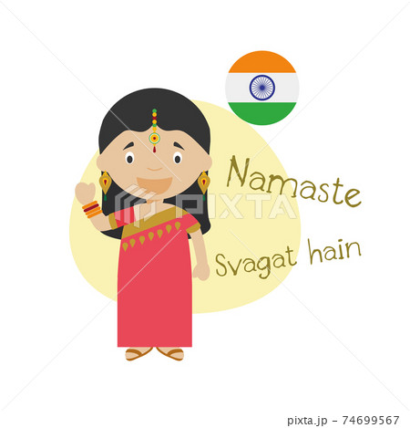 Vector illustration of cartoon characters saying hello and welcome in Hindi 74699567
