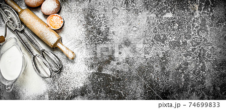 Baking background. Ingredients and tools for...の写真素材 [74699833] - PIXTA