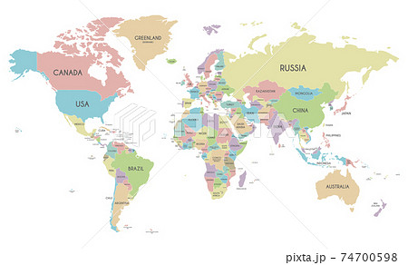 Political World Map vector illustration isolated on white background. Editable and clearly labeled layers. 74700598