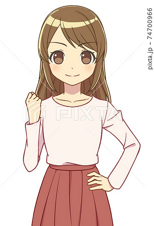 ガッツポーズをする私服の女性のイラスト素材