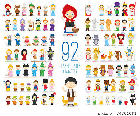 Kids Vector Characters Collection: Set of 92 Classic Tales Characters in cartoon style 74701081
