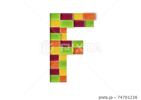 Candy or sweets alphabet isolated on white background. Latin Food alphabet. Candy letter F Candy or sweets alphabet isolated on white background. Latin Food alphabet. Candy letter F 74701236