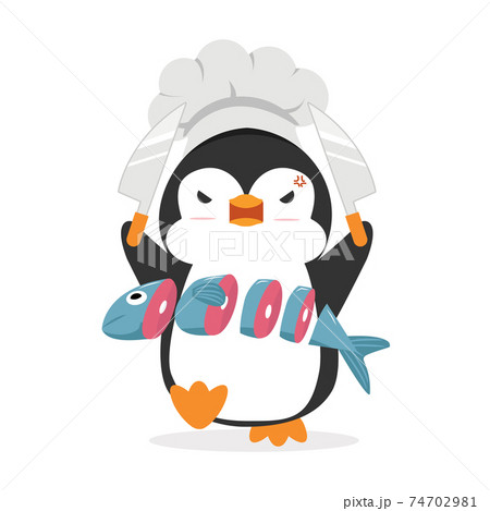 Penguin Cook Chef with fish 74702981