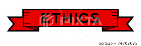Vintage red color label banner with word ethics on white background 74703635