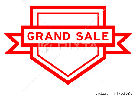 Vintage red color pentagon label banner with word grand sale on white background 74703636