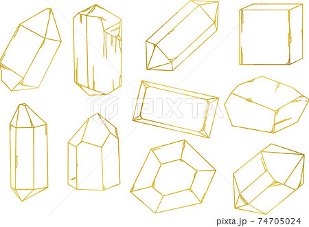 鉱物のゴールド線画セット ベクター素材のイラスト素材