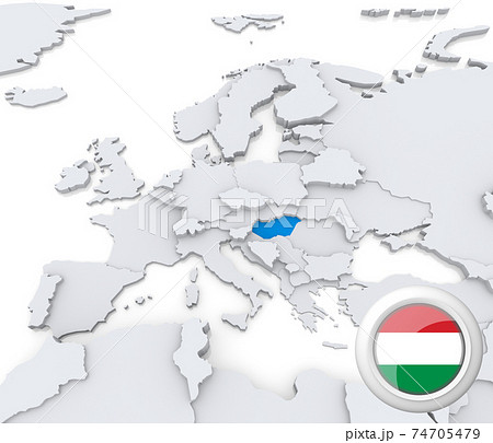 Hungary on map of Europe Hungary on map of Europe 74705479