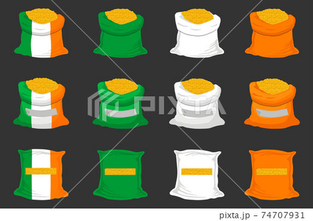 Irish holiday St Patrick day, big set color bags of coins 74707931