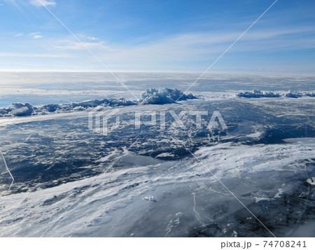Colorful ice in winter on Lake Baikal in February 74708241