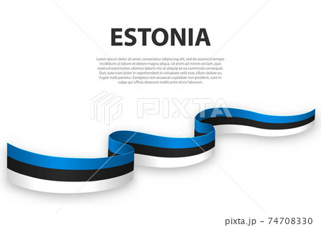 Waving ribbon or banner with flag of Estonia. 74708330
