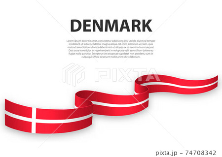 Waving ribbon or banner with flag of Denmark. 74708342