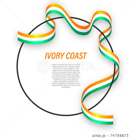 Waving ribbon flag of Ivory Coast on circle frame. Template for 74708875