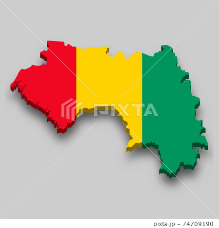 3d isometric Map of Guinea with national flag.