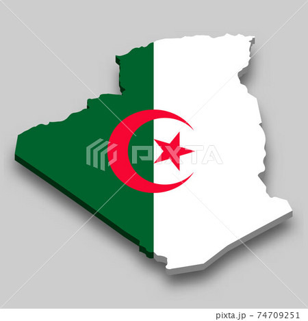 3d isometric Map of Algeria with national flag.