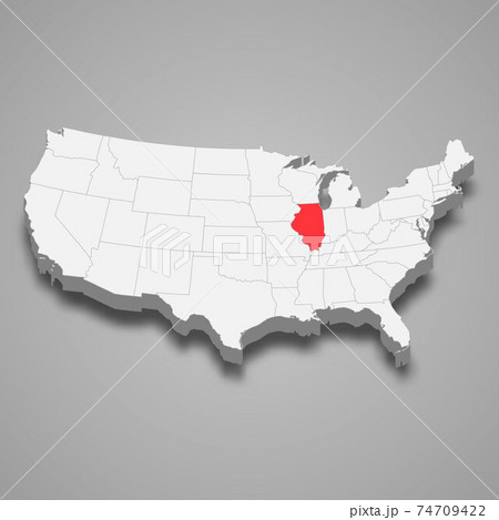 Illinois state location within United States 3d map Illinois state location within United States 3d map 74709422