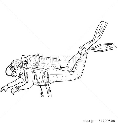 Sketch silhouette scuba divers on white background Sketch silhouette scuba divers on white background 74709500