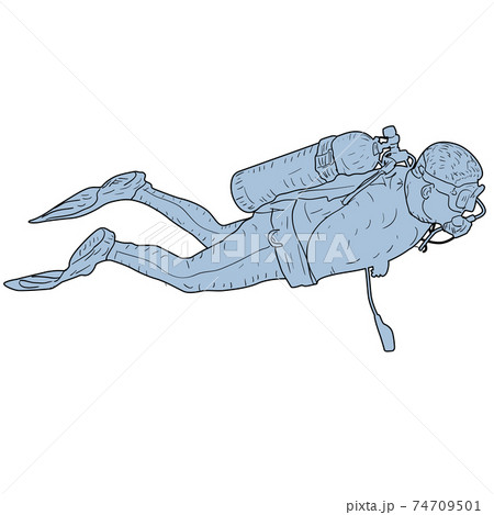 Sketch silhouette scuba divers on white background 74709501