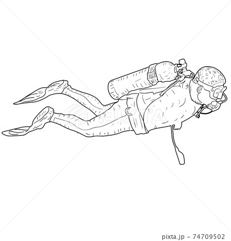 Sketch silhouette scuba divers on white background Sketch silhouette scuba divers on white background 74709502