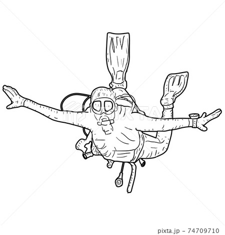 Sketch silhouette scuba divers on white background 74709710